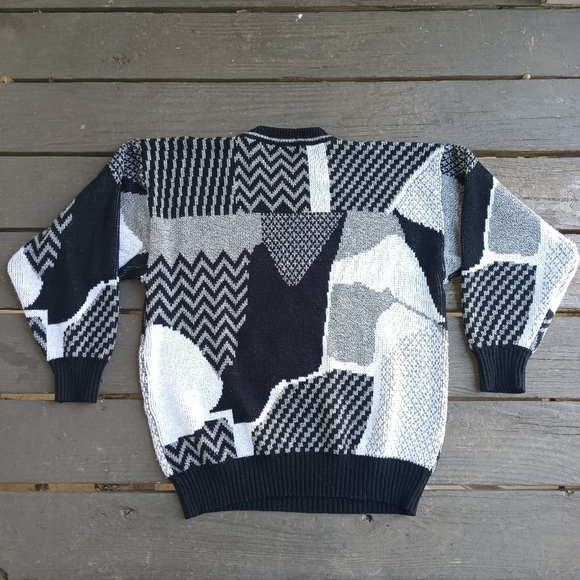 Vintage 80s 90s Uniform Code Geometric Abstract Sweater Men's Size Large - Picture 2 of 6